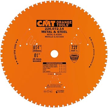 CMT 226.072.14 Industrial Dry Cut Steel Saw Blade, 14-Inch x 72 Teeth, 5 FWF with 5/8-Inch Bore | 14-In. Diameter | 72-Tooth FWF Grind | 5/8-In. Bore | Ferrous Metal Cutting | Industrial-Grade Performance