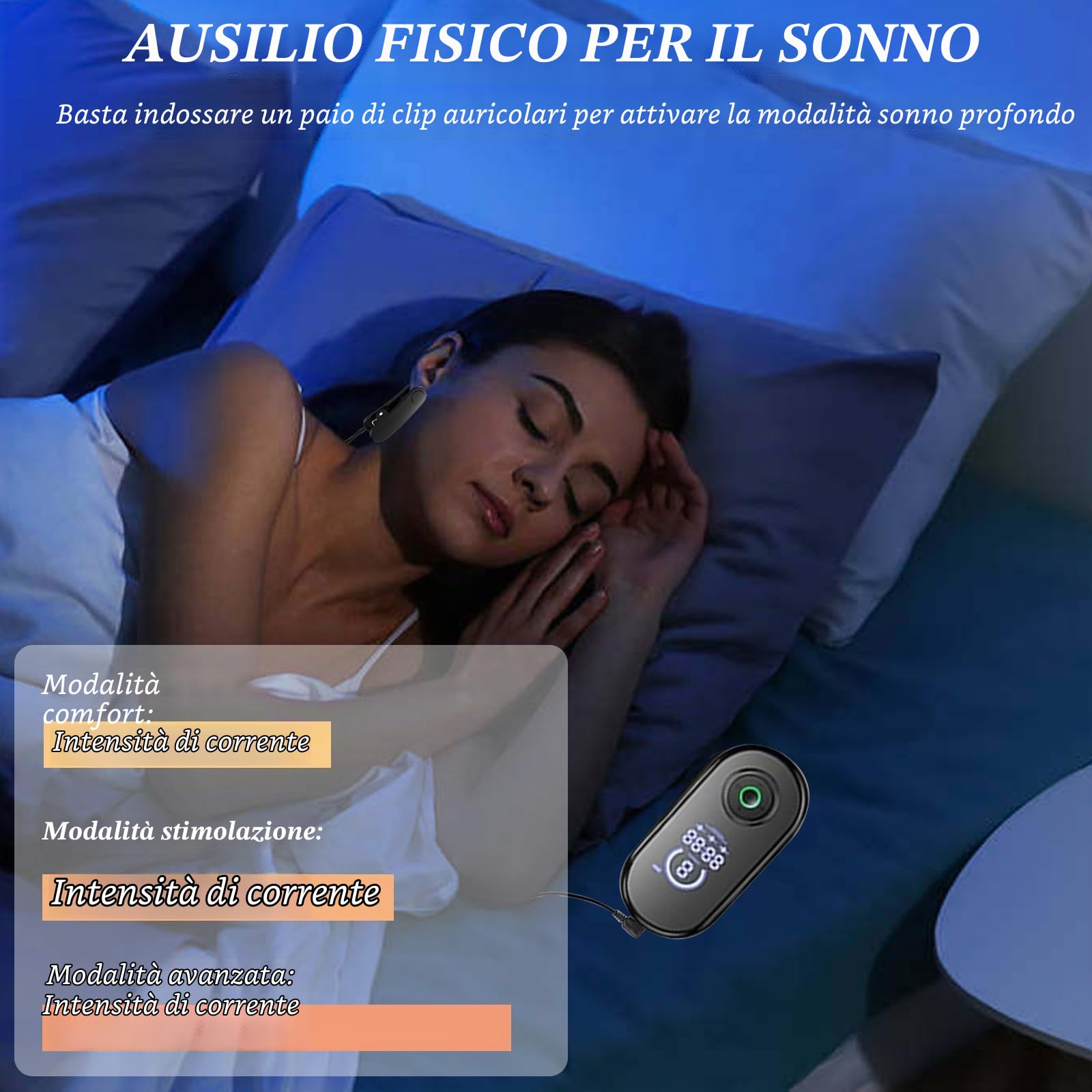 Dispositivo avanzato per il sonno, dispositivo di stimolazione del nervo vago, con clip per orecchie, sonno rapido e profondo, 3 modalità e 9 livelli di regolazione CES riduce l'ansia, allevia la