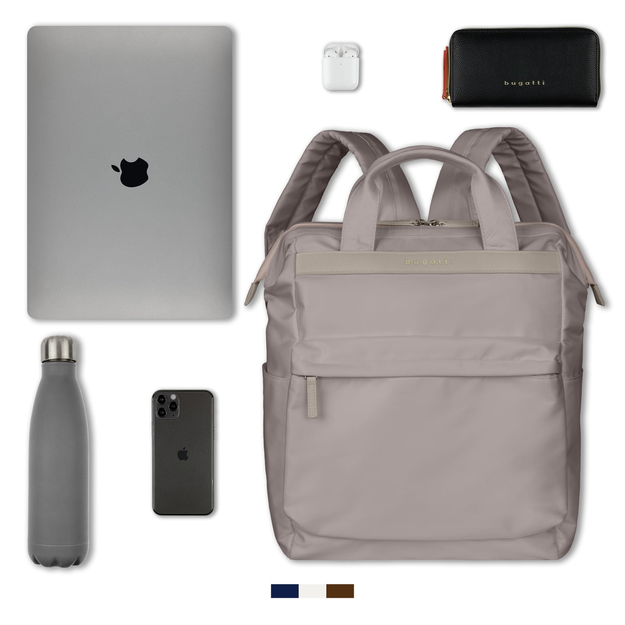 bugatti Mare 2.0 Rucksack Damen mit Taschenfunktion, leichter Daypack mit Laptopfach 15", taupe