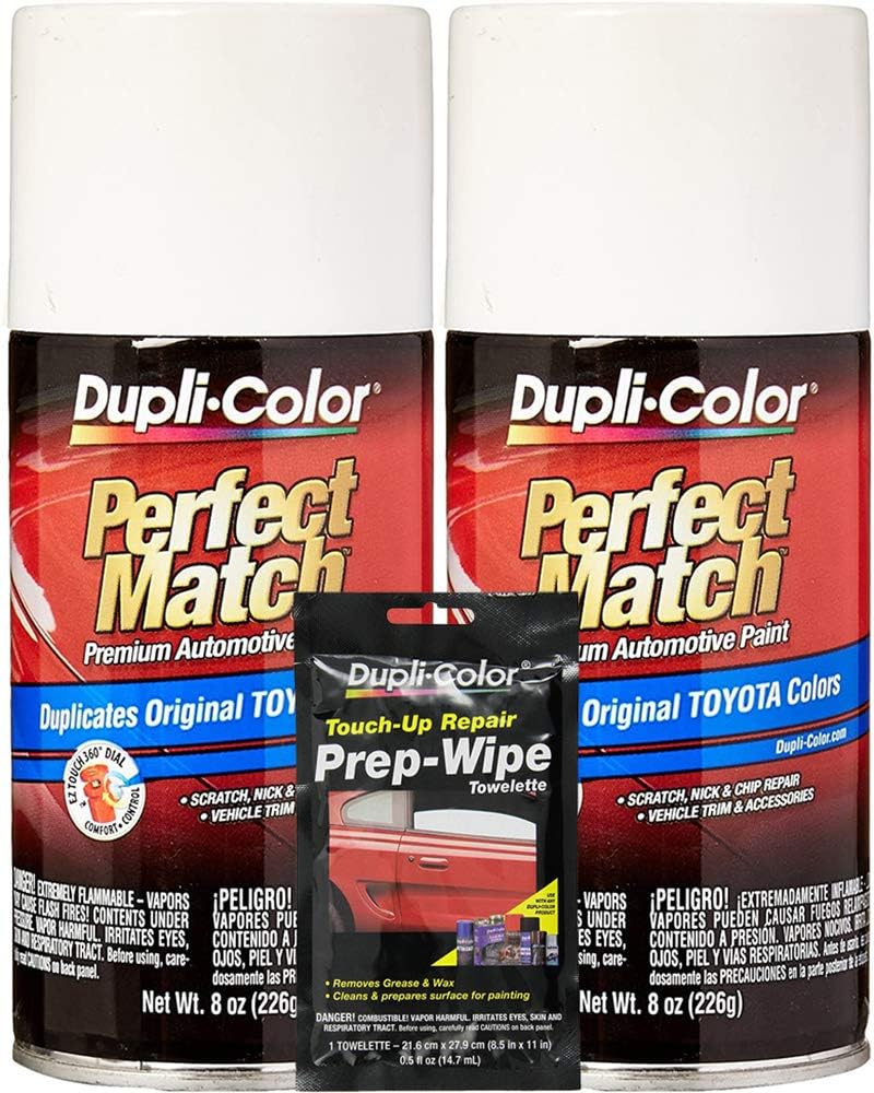 White Exact-Match Automotive Paint Compatible with Toyota Vehicles - 8 oz, Bundles with Prep Wipe (3 Items)