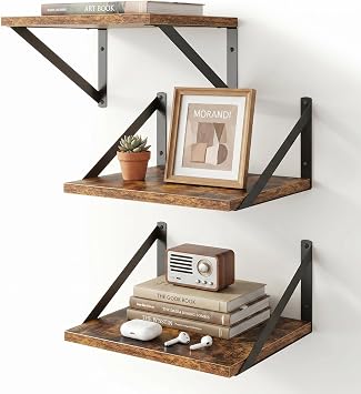 Floating Shelves Set of 3, 12"W x 10"D Wall Shelf with Bracket