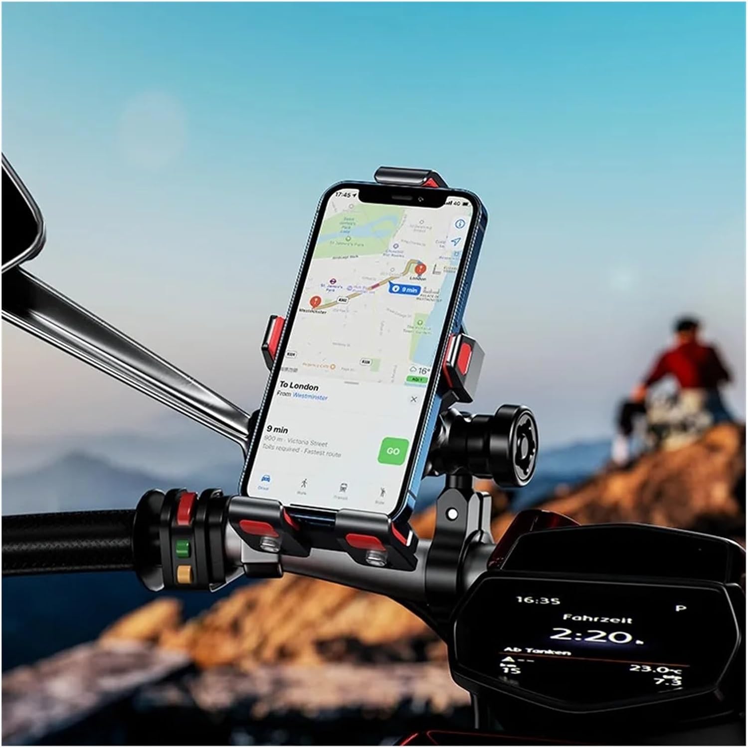 Motorcycle Mobile Phone Holder Shock Absorption Waterproof 15W Wireless Charging Full Aluminum Alloy Motorbike Handlebar Bracket(NO Charging Black) image 4