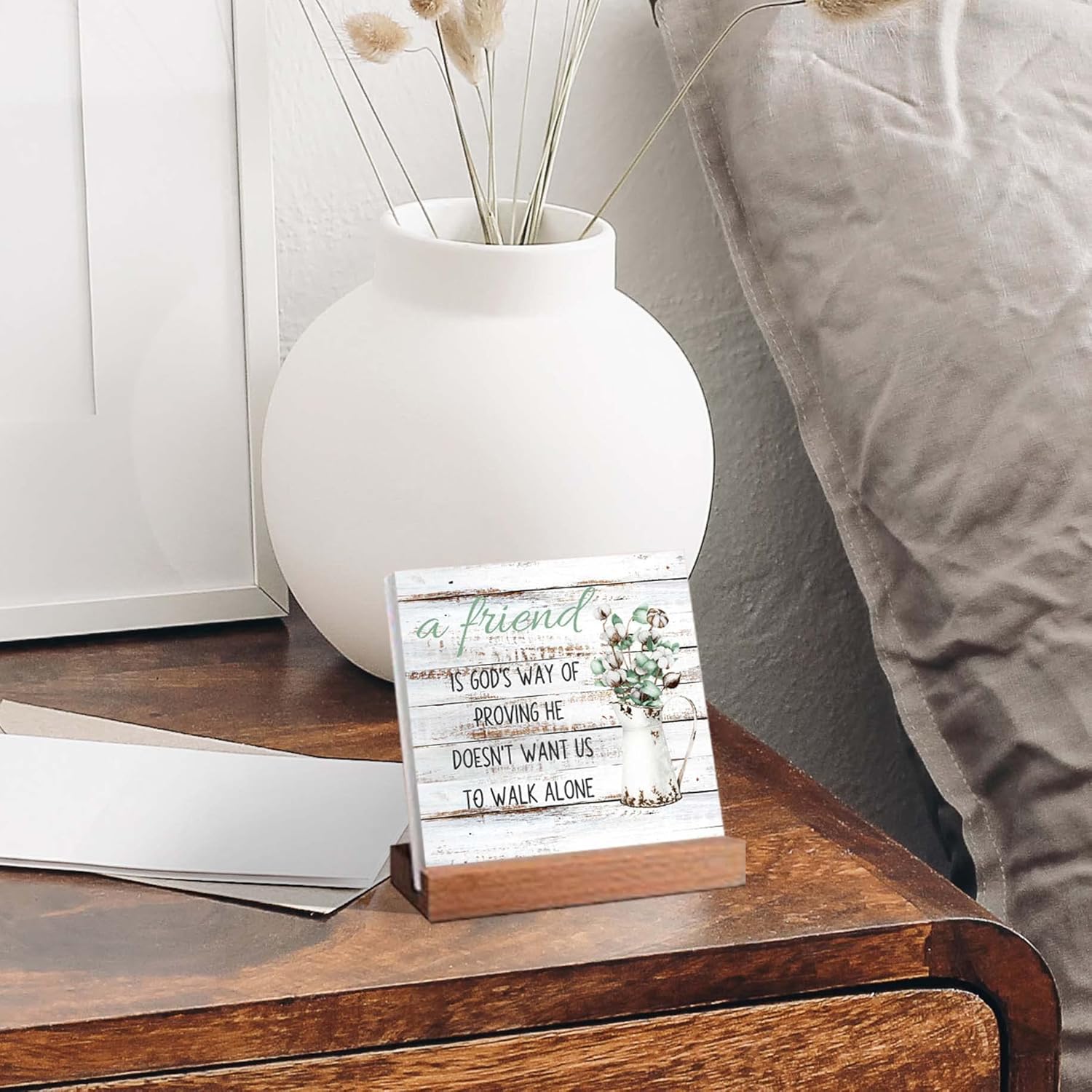 CIHUBS Christian Gifts Religious Gifts for Women Birthday Friendship Gifts Best Friends Quotes Office Decoration Ceramic Plaque Table Sign for Nurses Coworker Gift Work Desk Inspirational Female(White friend) - Image 2