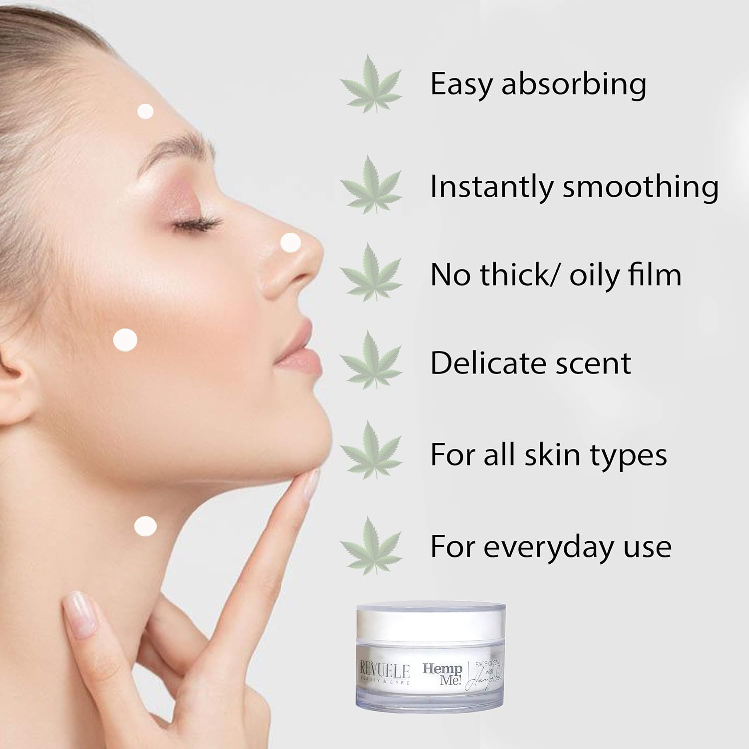 Revuele Hemp Me Anti-Aging Organic 100% Pure Natural 50 ml Facial Cream with Cold Pressed Hemp Oils Extract Shea Butter and Aloe Vera Day and Night Moisturizer for Skincare - Image 4
