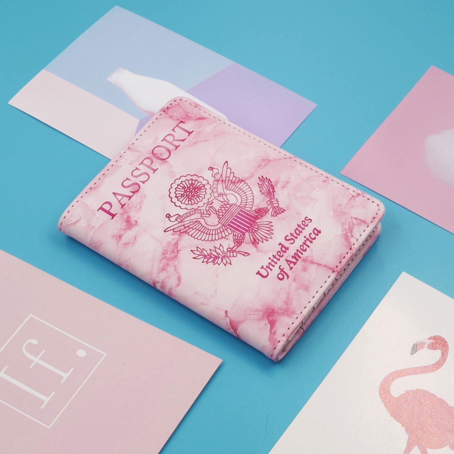  | Kandouren RFID Blocking Passport Holder Cover Case,Pink Marble passport wallet for Girl & Women,best gifts for travelers,credit card and ID holder wallets,travel accessories | Passport Covers