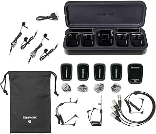 Saramonic Blink 500 Prox B8 4 Person Version, Wireless Lavalier Microphone, 2.4GHz, 328ft Range, 4 Transmitters & 1 Receiver, 24-Bit Sound, for DSLR, Camcorder, Smartphone, YouTube, Interview, Podcast