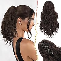 Vista 12 de BARSDAR Extensiones de cola de caballo con clip de garra negra, extensiones de cabello ondulado de 20 pulgadas para mujer, extensiones de cabello
