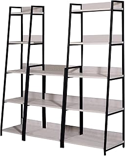 Benjara BM211104 Wooden Bookshelf with 5 Open Compartments - Washed White & Black - 67 x 16 x 16 in.