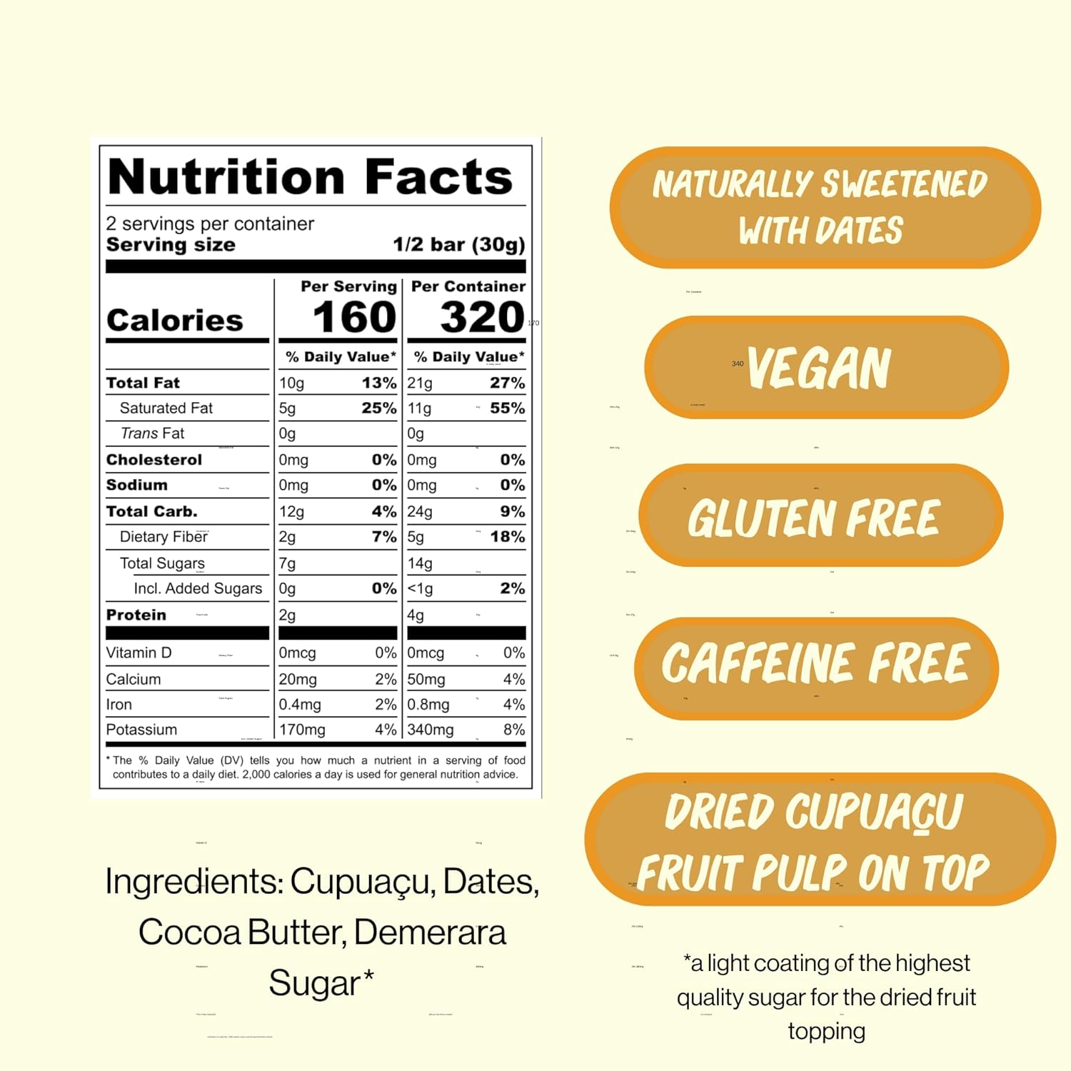 Figa Foods 63% Fruity Cupuaçu Bar - Date Sweetened, Vegan, Gluten Free, Caffeine Free, Only 3 Ingredients - Chocolate's Brazilian Cousin - Dried Superfruit on Top [60g] - 3 Pack