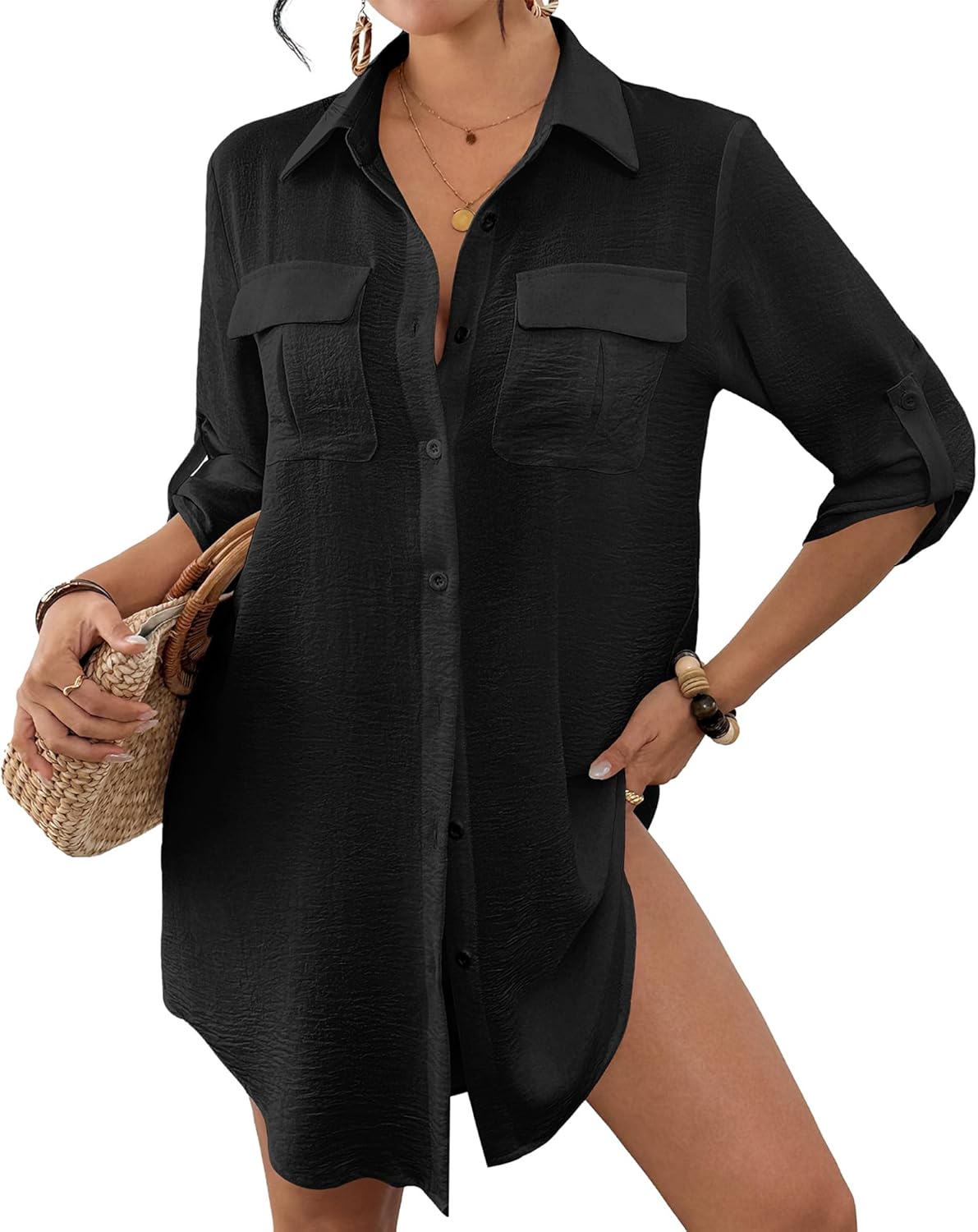 Bsubseach Swimsuit Coverup for Women Bathing Suit Cover Ups Button Down Beach Shirt Dress Summer Vacation Outfits