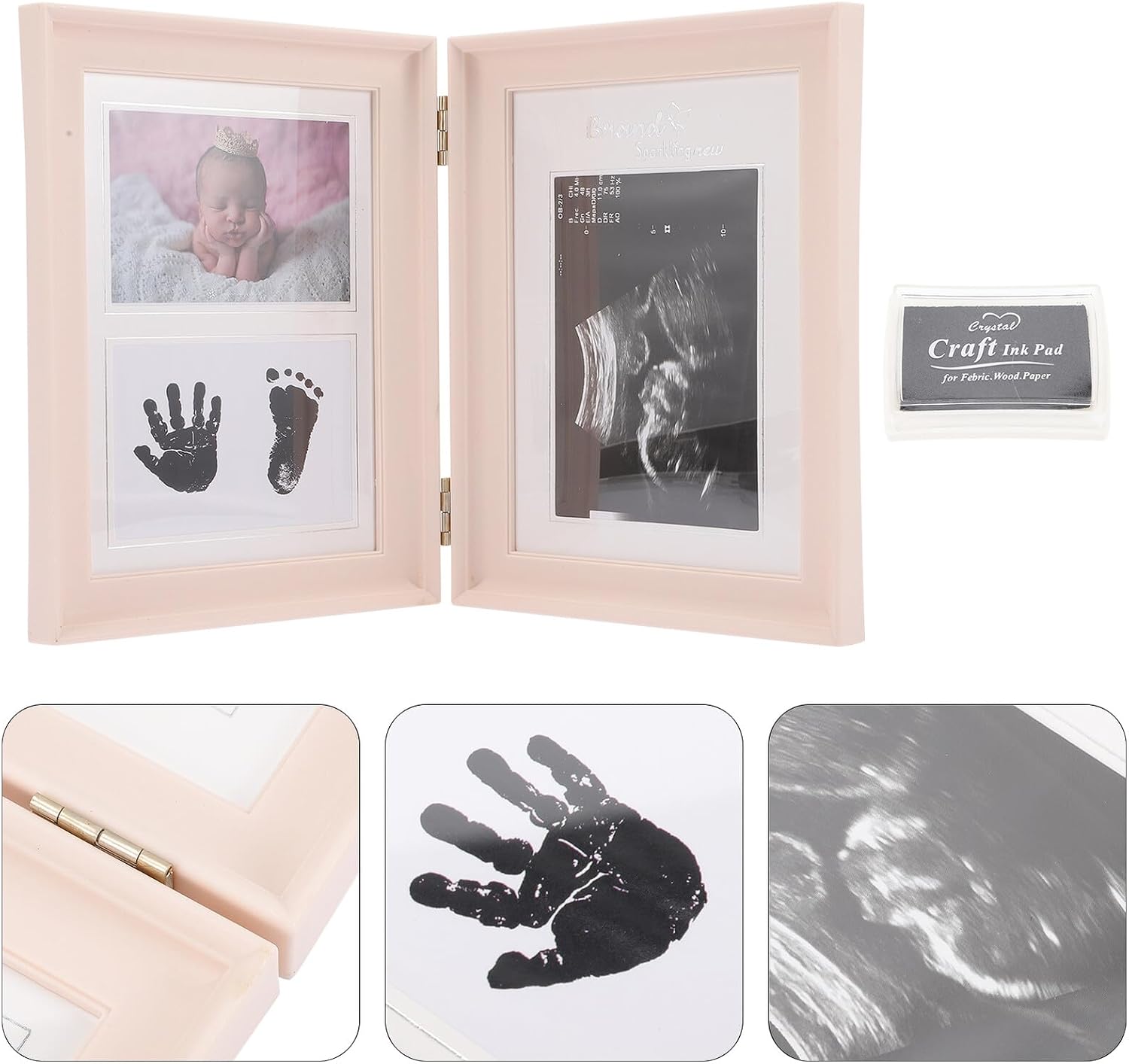 Keepsake Picture Frame for Newborns and Infants, Pink Pvc Footprint and Handprint Frame 31x21cm, Multipurpose Photo Display for Nursery and Shower