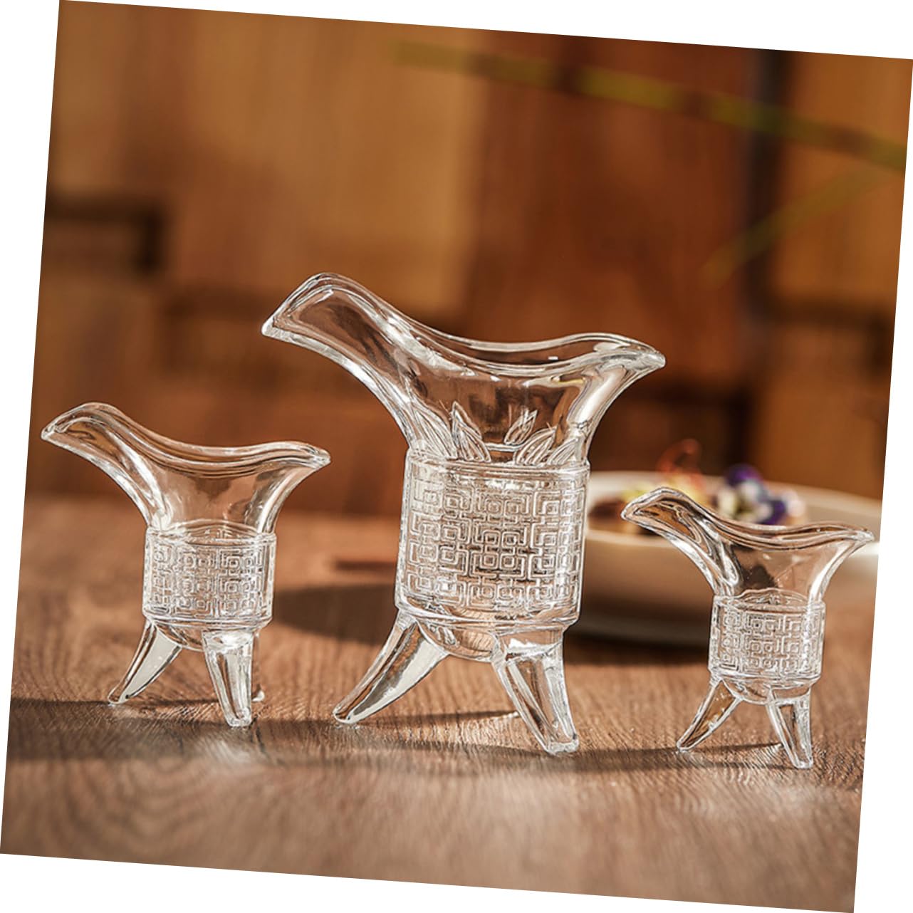 STOBAZA Vintage Whiskey Wine Cup Set 3pcs Imperial Cup Decanter Retro Design Glass Liquor for Wedding Decor Restaurant
