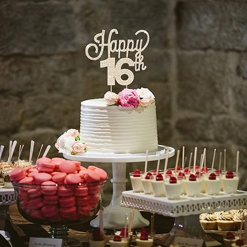 Miniatura 508 de LINGTEER Decoración de pastel de diamantes de imitación dorados para cumpleaños número 15 – Cheers to 15th Birthday Quince años de edad, decoración