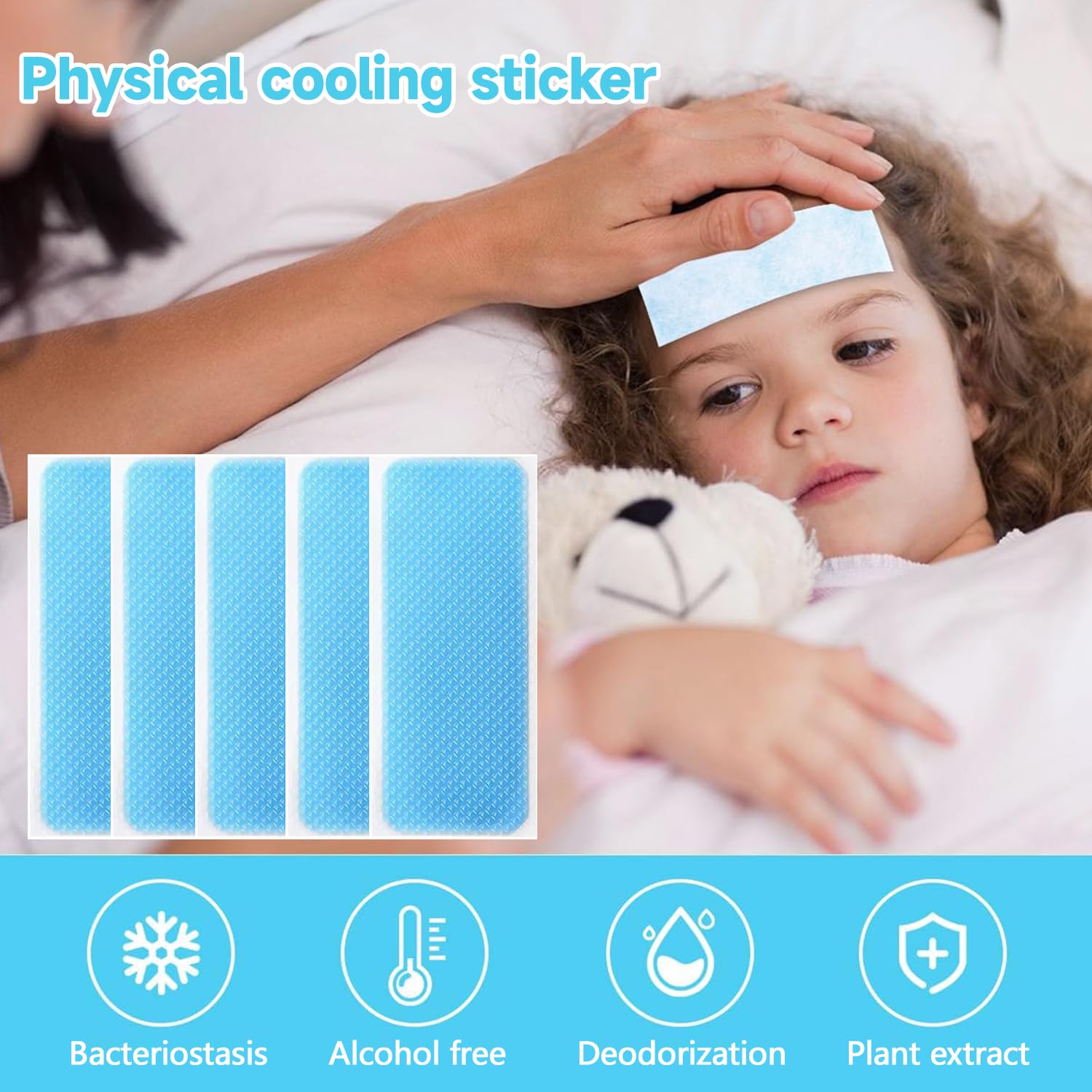 Patch di raffreddamento, 40 patch in gel rinfrescanti per rinfrescare e alleviare il calore, il dolore e la stanchezza, per febbre ed emicrania