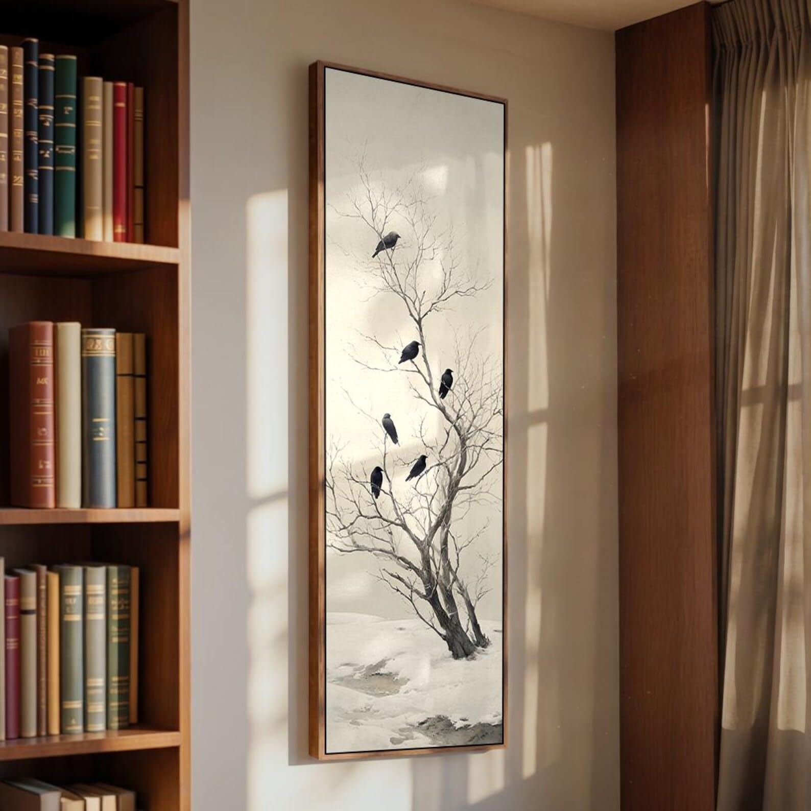 YUSUZHU Vertical Bird Wall Art, Large Canvas Print Framed, Tall Thin Wall Art for Living Room, Slender Branch Painting, Decor(45x135cm/Frameless)