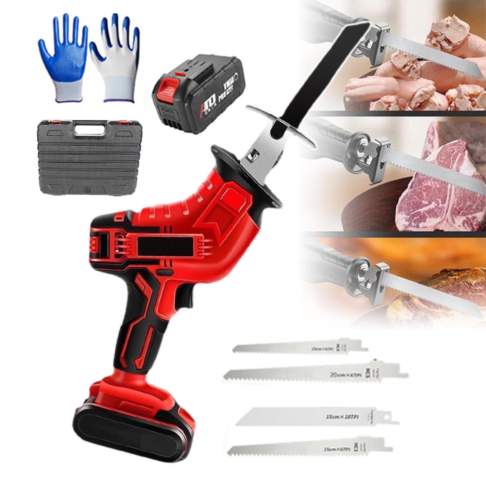 pealiritansemen Portable Reciprocating Saw, Electric Cutting Saw with 4 Saw Blades for Fast Cuts in Wood, Metal, Plastic, Cutting Saws for Factories, Schools, Kitchens, with 12 Pairs of Gloves