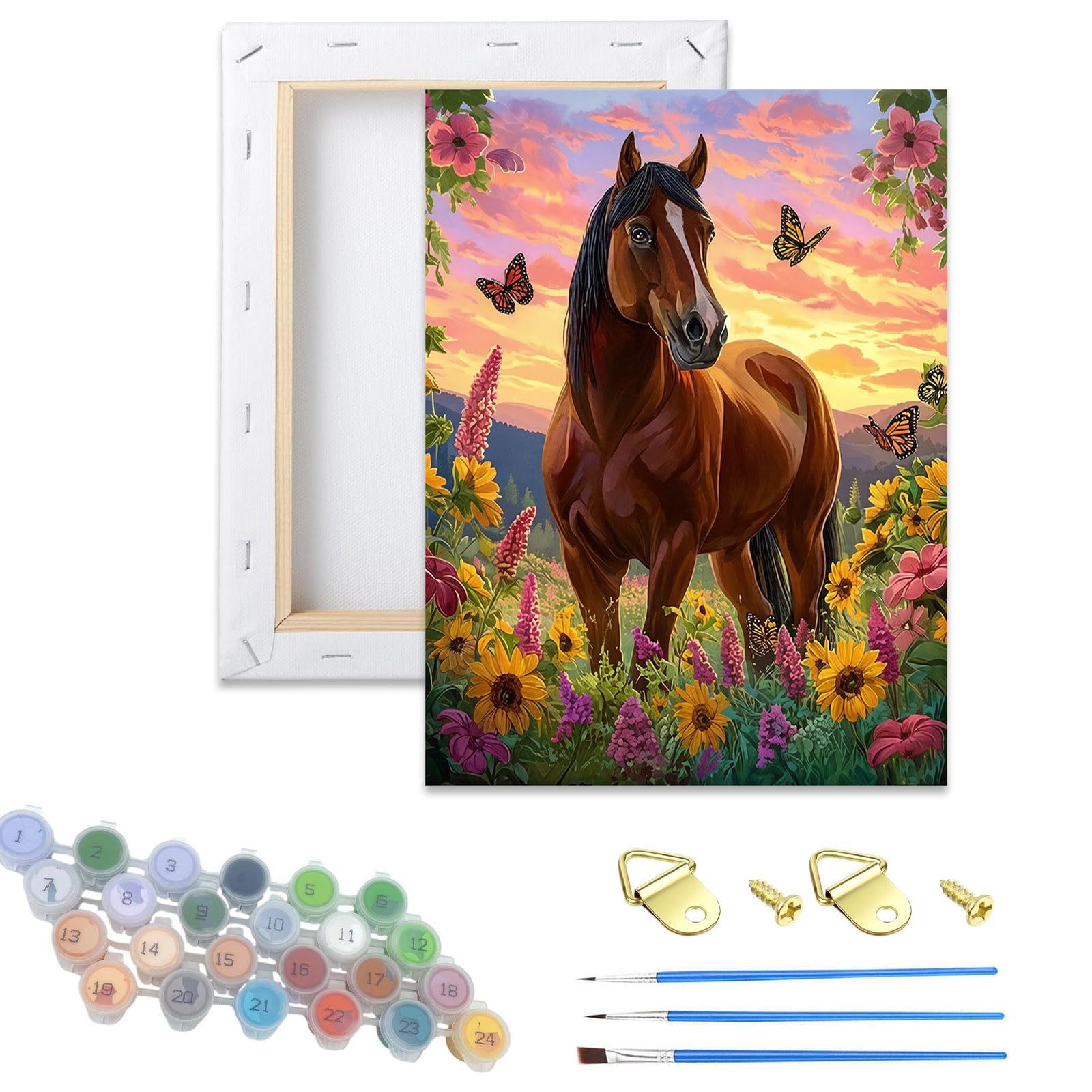 Xiangxujia Horse DIY Paint by Number for Adults,Framed Painting Kits for Adult,Animal Color by Numbers,Framed Paint by Number Canvas Crafts Watercolor for Beginner Room Decor