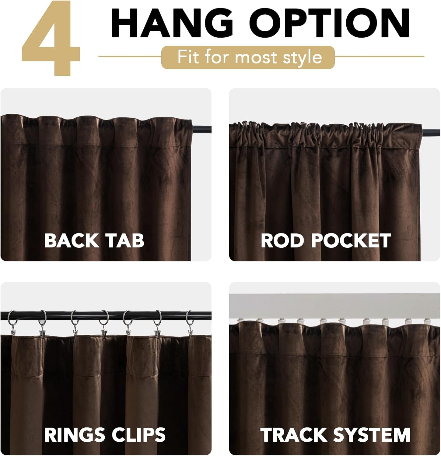 H.VERSAILTEX Velvet Patchwork Curtains Thermal Insulated Soundproof Room Darkening Drapes Rod Pocket Window Treatment Panels for Living Room Bedroom,2 Panels,Brown/Sage,52" W x 96" L