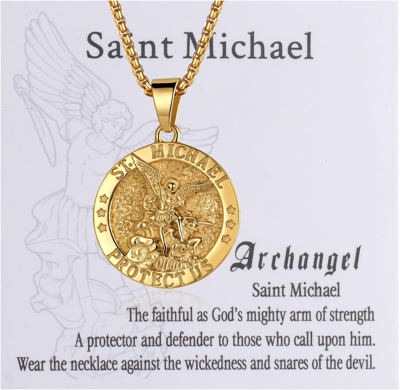 St Michael The Archangel Necklace for Men: Catholic Medal Stainless Steel Amulet Pendant Necklace Birthday Christmas Easter Jewelry Gifts 23.6inch - Image 5