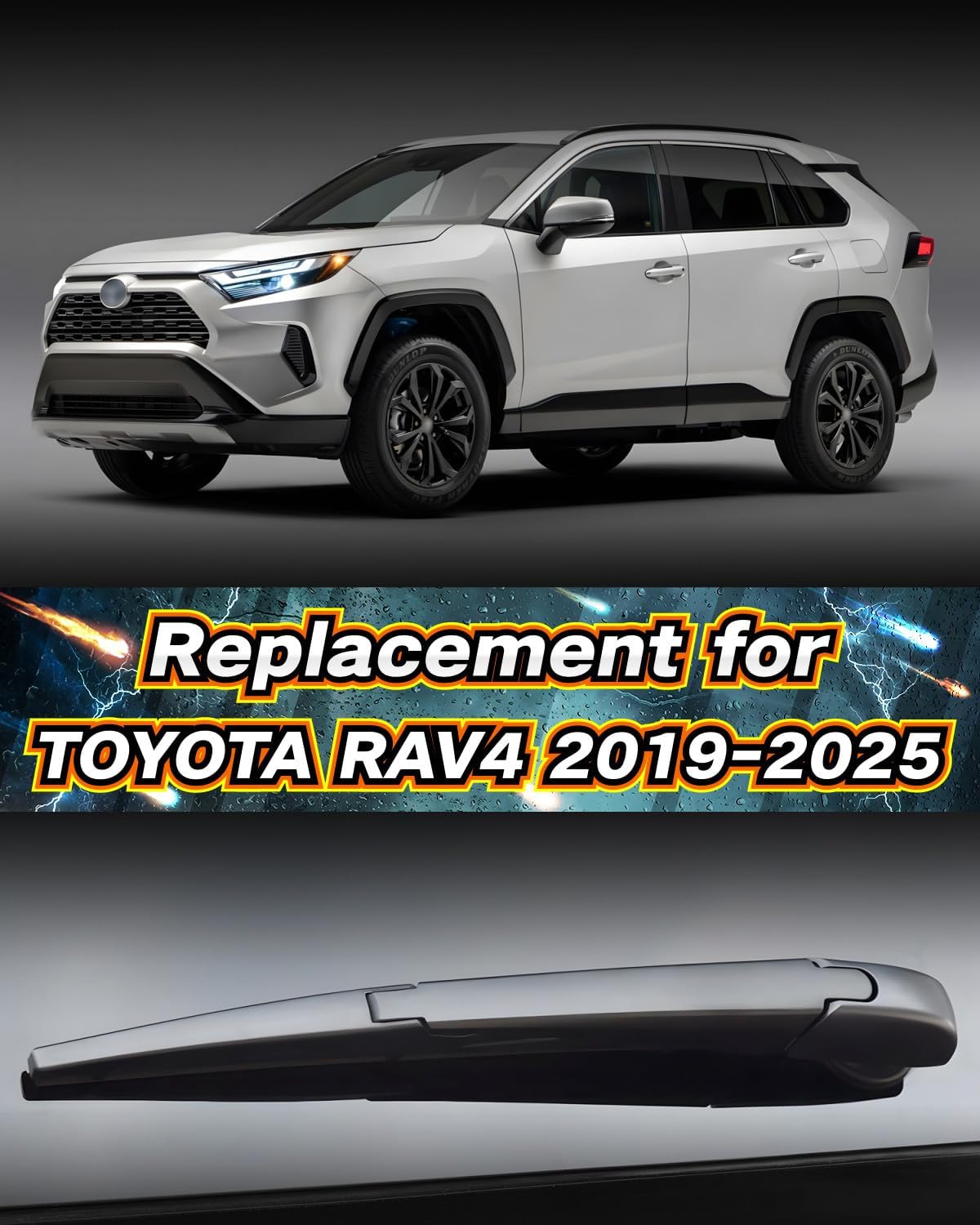 Rear Wiper Arm Blade Assembly, Replacement for Toyota RAV4 2019–2025 SUV | Back Windshield Wiper Blade Arm Set, With Rear Window Wiper Arm Nut Cap Cover Accessories – OEM-Style Precision