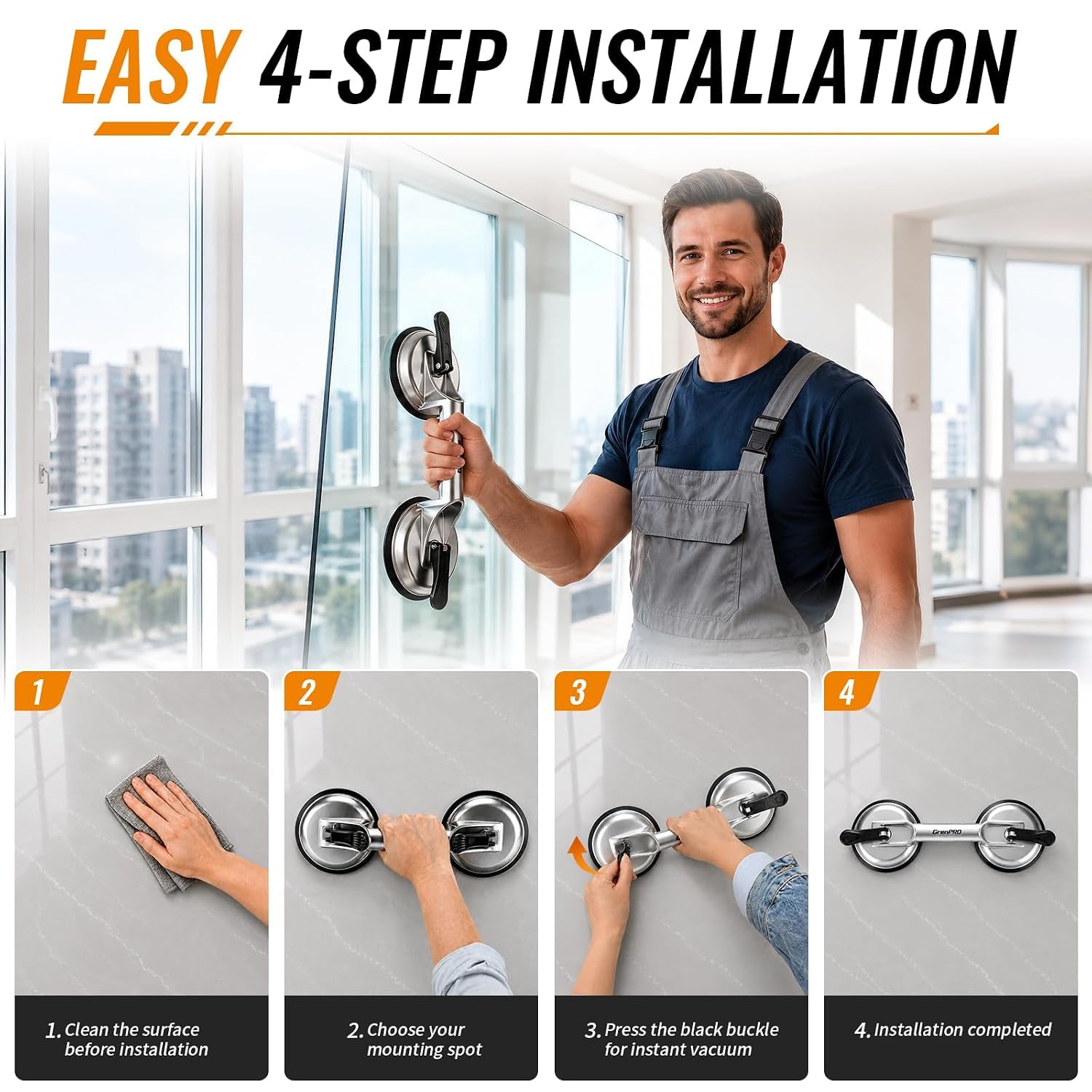 Heavy Duty Glass Suction Cups - Lift Windows & Tile -9 Heavy Duty Glass Suction Cups - Lift Windows & Tile -9
