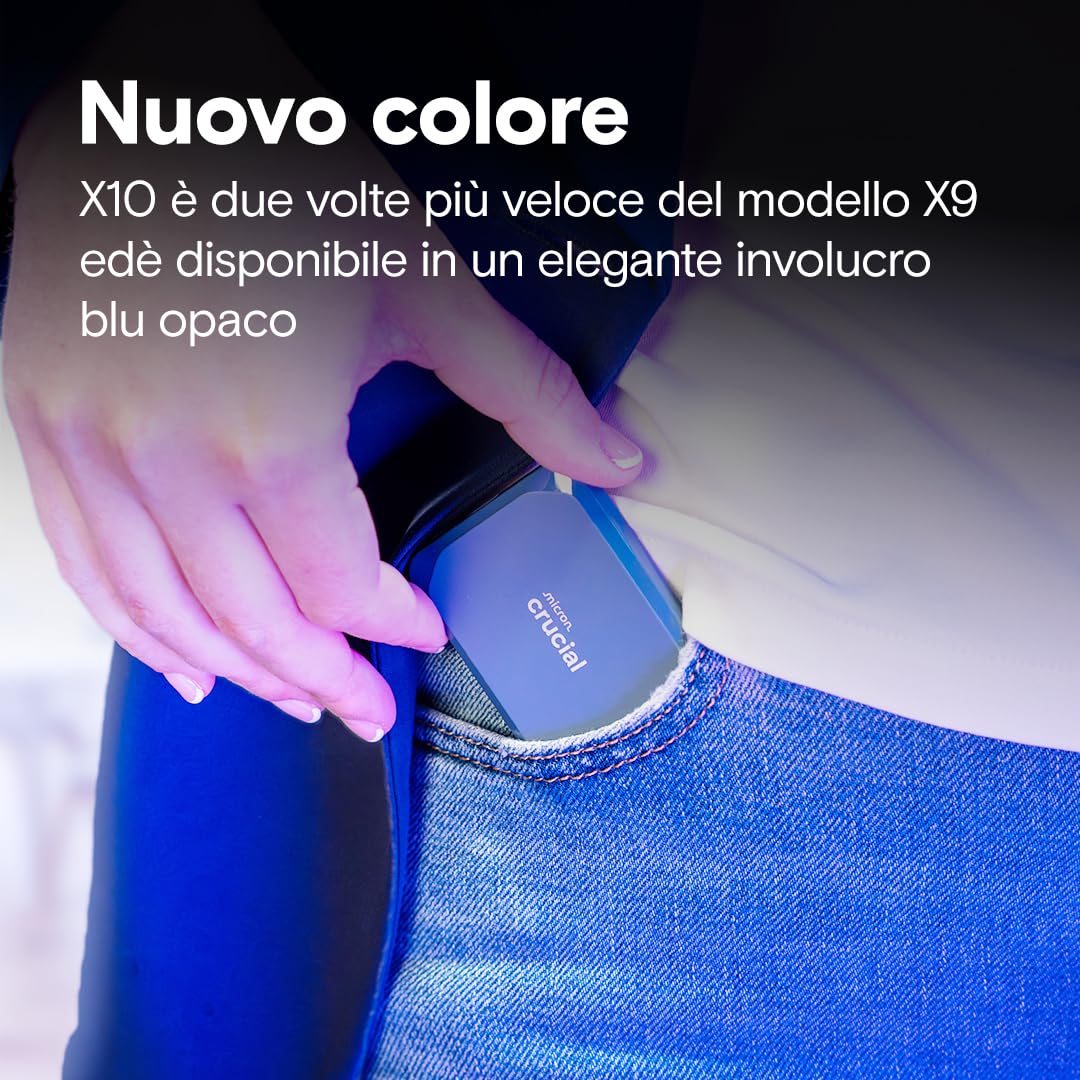 Crucial X10 SSD Esterno 2TB USB-C 3.2 Gen2 IP65 Resistenza Acqua Polvere Blu Opaco