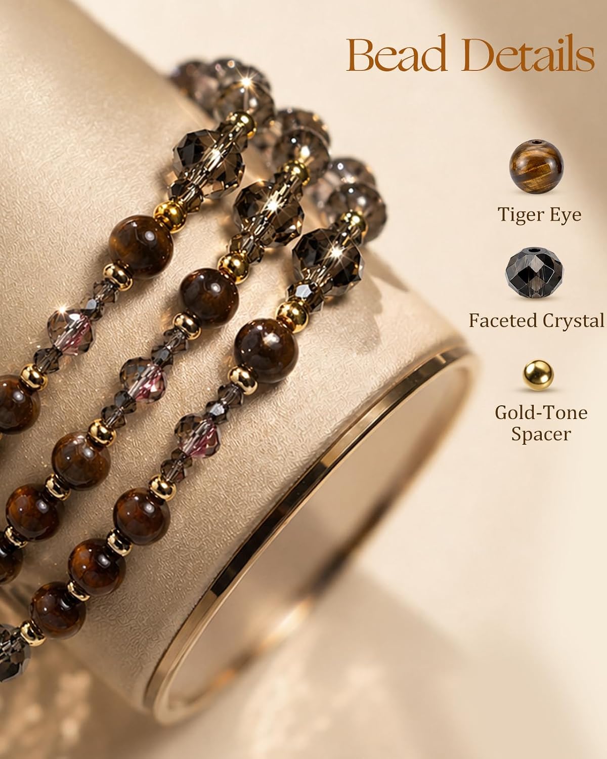 Natural Stone Beaded Lanyard for ID Badges with Keychain Badge Reel, Black Tiger Eye Beads Elegant Key Lanyard for Women, Teachers, Nurses, Office Staff image 3