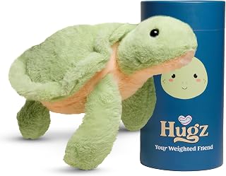 Hugz Official Shelly The Turtle - Premium Weighted Stuffed Animal Plushie 3.8 lb for Adults & Kids - Microwavable – Heatable & Coolable – Super Soft Fur – Gift Ready Tube Packaging
