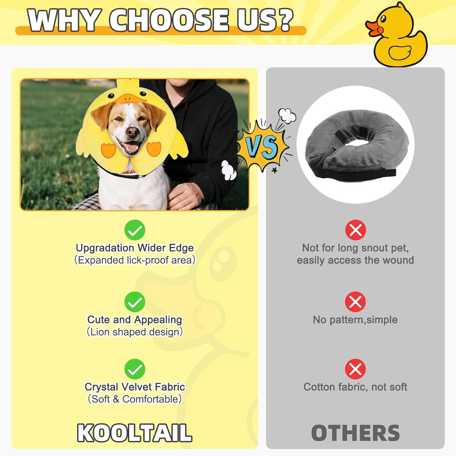 KOOLTAIL Inflatable Dog Cone Collar, Soft Donut E Collar for Dogs After Surgery to Stop Licking Enhanced Alternative, Blow Up Pet Neck Pillow Recovery Adjustable Cone for Dog Cat, Upgrade Size, Duck L
