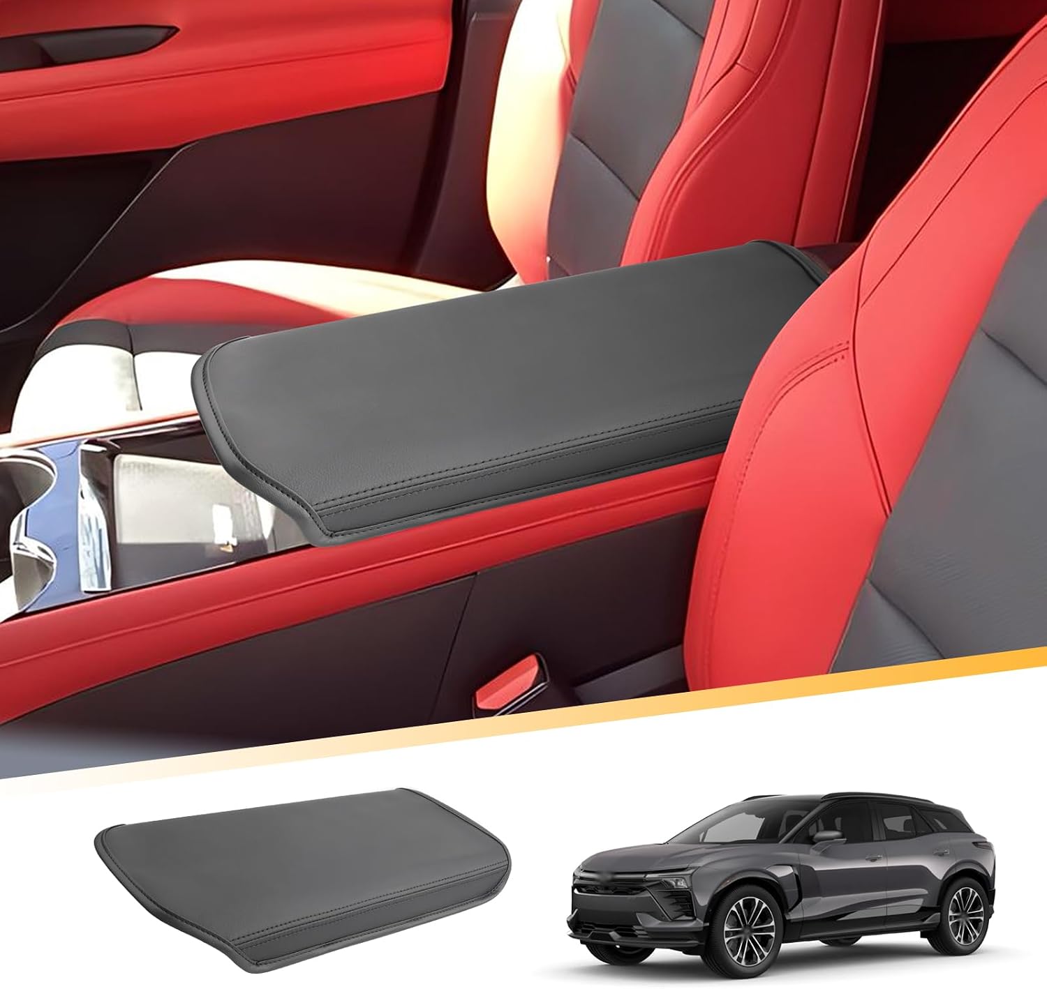 Compatible with 2024-2026 Chevy Blazer EV Central Console Cover 2024 Blazer EV Accessories Armrest Box Cover for 2024 2025 2026 Blazer EV LT/RS/SS Cover 2024 Blazer EV Center Console Cushion Black