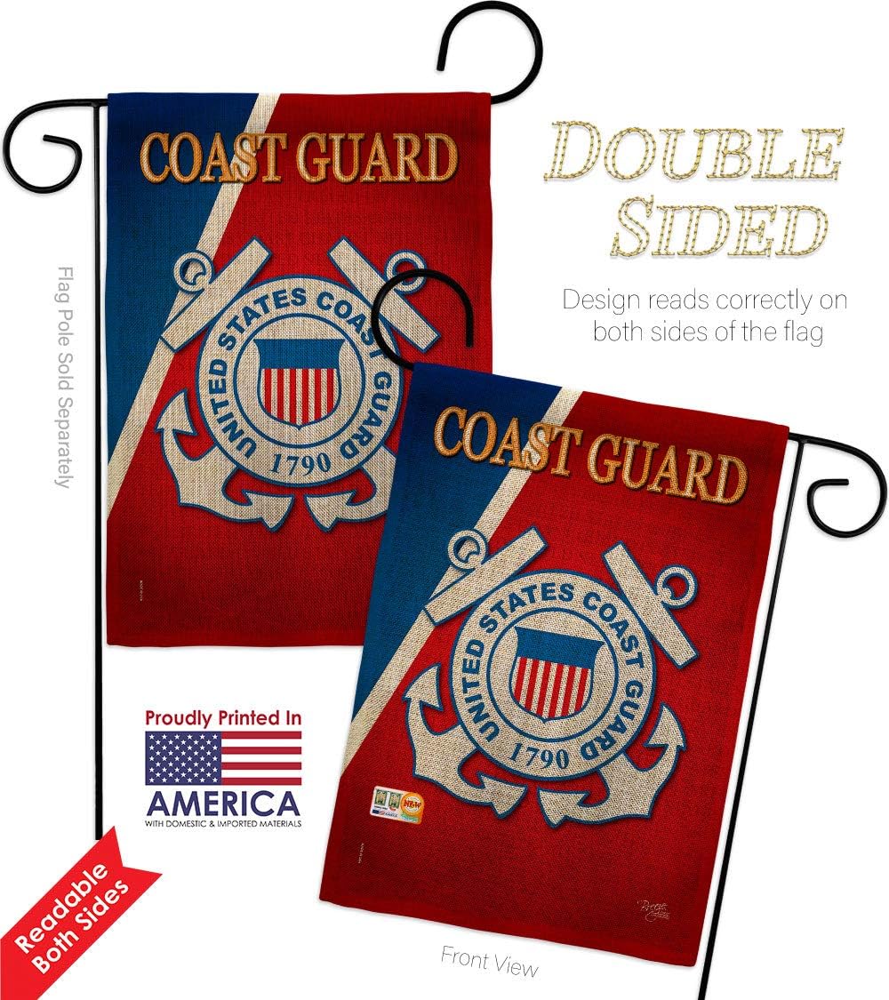 Coast Guard Burlap Garden Flag Set Wall Holder Armed Forces USCG Semper Paratus United State American Military Veteran Retire Official Small Gift Yard House Banner Double-Sided Made In USA 13 X 18.5