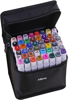 Marcadores de 48 cores Caneta marcadora de ponta dupla Esboço Escrita Pintura Sublinhado Marcador Artista Desenho Marcadores artísticos de ponta dupla com bolsa de armazenamento com zíper 48