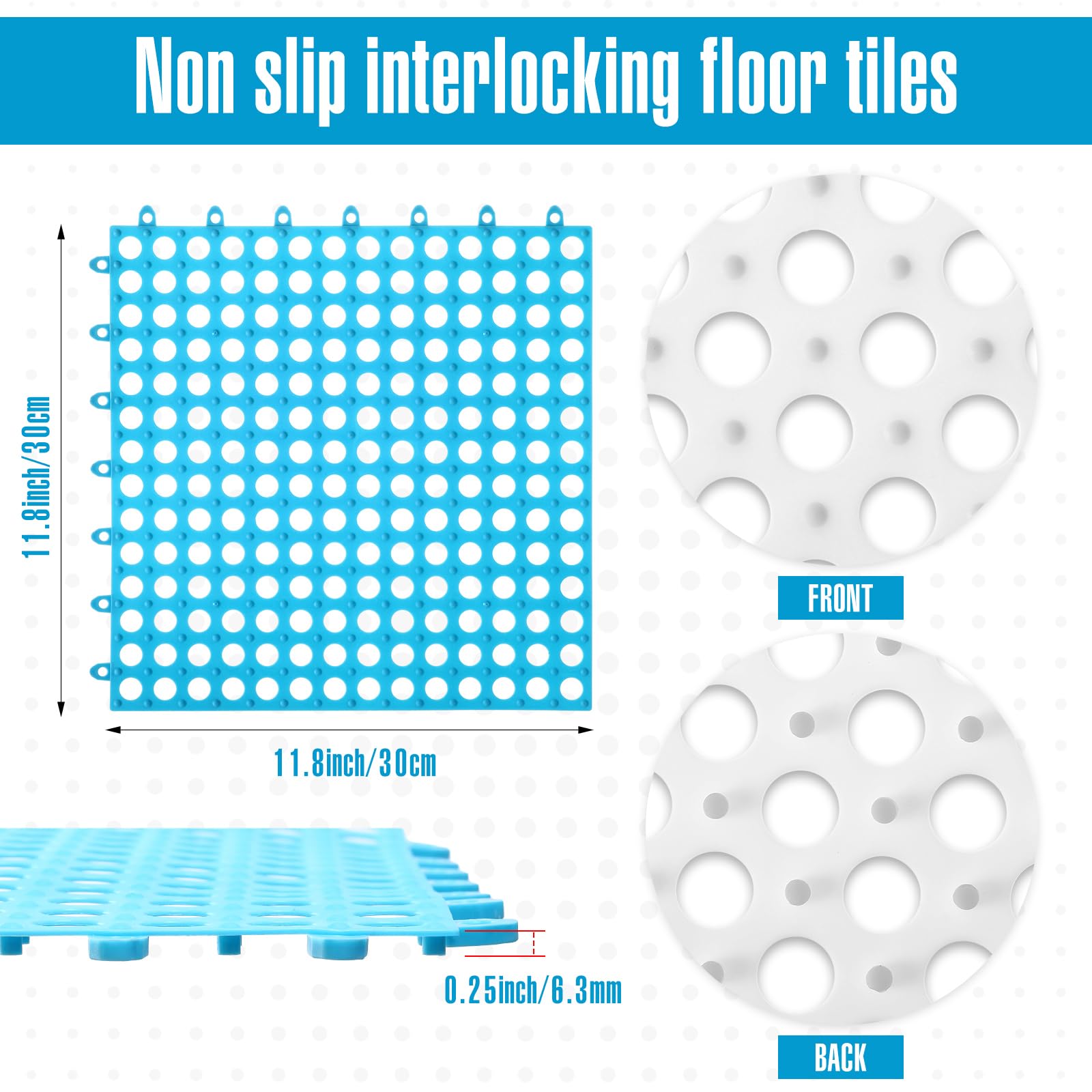 Tinideya 60 Pcs Drainage Tiles Interlocking Floor Tiles 11.8'' X 11.8'' Soft TPE Pool Floor Mat With Drain Holes Non Slip Drainage Mat Vented Floor Mats For Kitchen Bathroom Basement Deck, 6