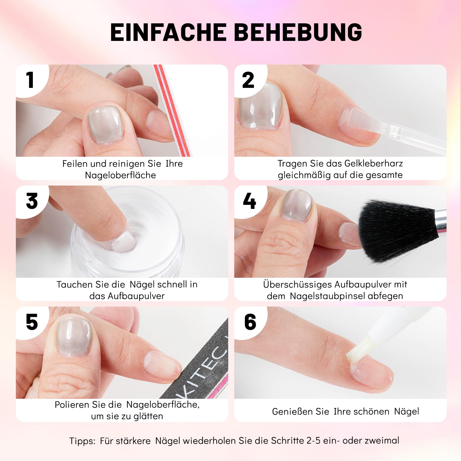 Aokitec Zestaw naprawczy do paznokci 28 g Dip Build z klejem naprawczym do paznokci, zestaw naprawczy do złamanych naturalnych paznokci, wzmocnienie paznokci, szybkoschnący na powietrzu