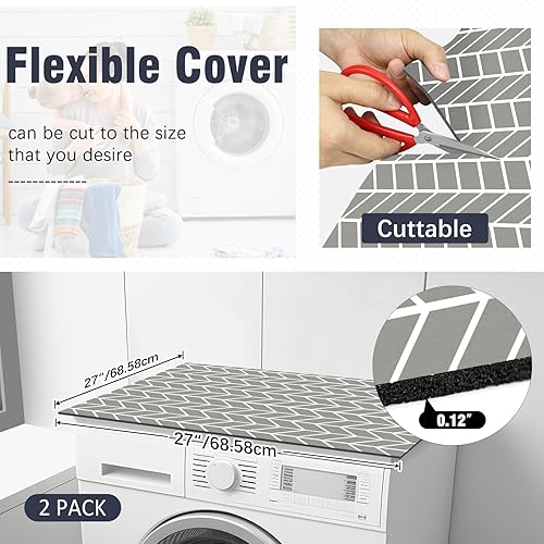 Miniatura 3 de 2 fundas para lavadora y secadora para la parte superior, 27 x 27 pulgadas, antideslizante, de silicona, para lavadora, secadora, a prueba de polvo