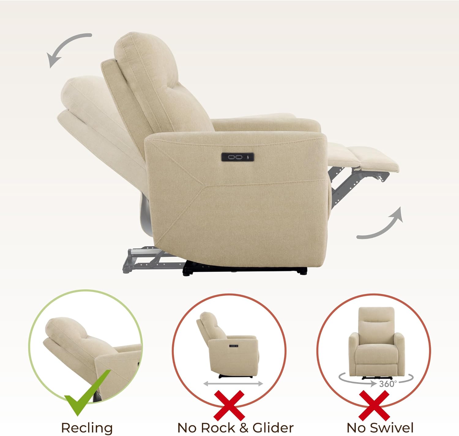 CHITA Power Recliner Chair for Adults, Electric Zero Clearance Wall Hugger Recliner for Small Spaces, Modern Living Room and RV Recliner Chair with Adjustable Power Headrest & Charging Ports, Beige