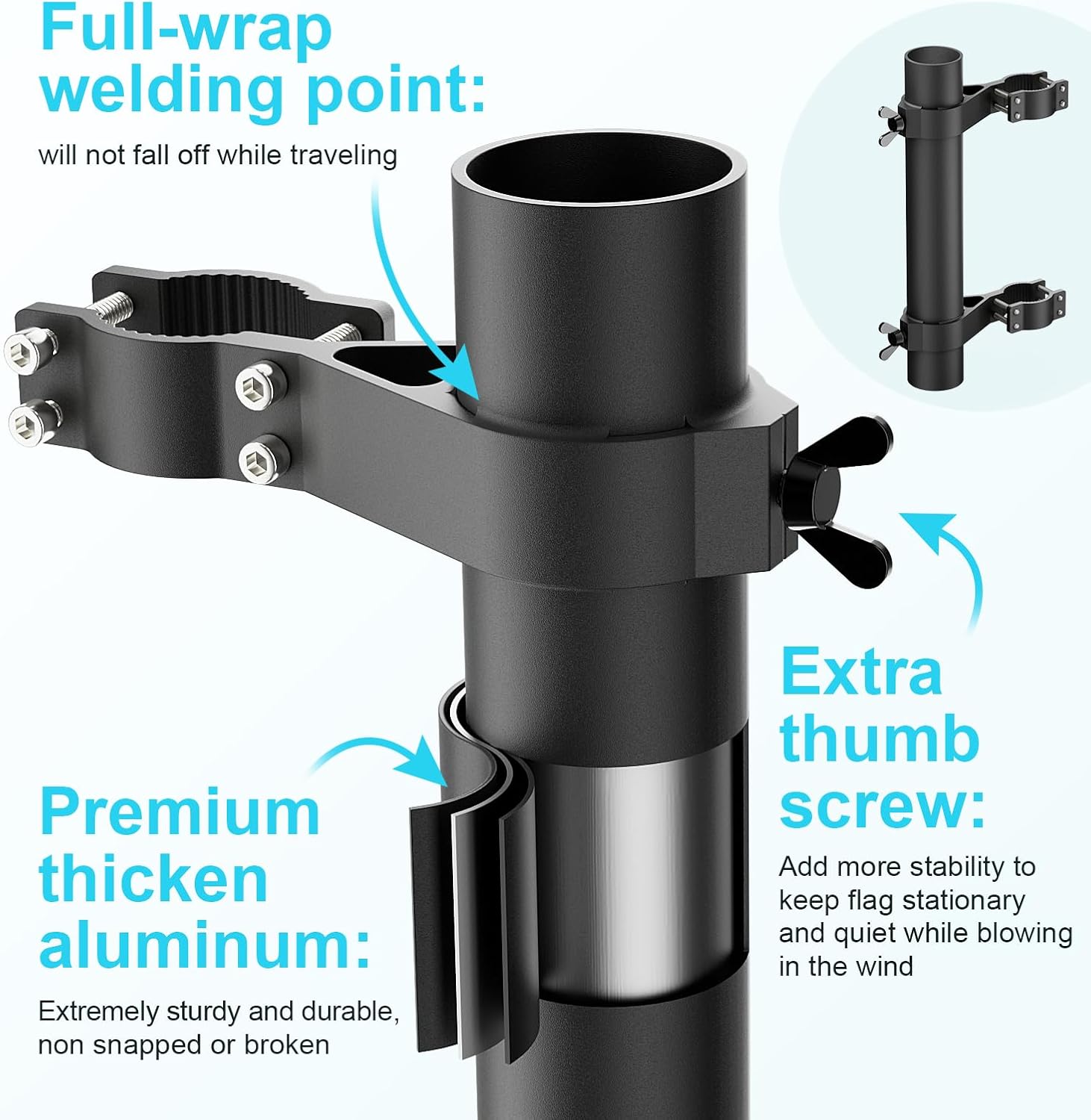 RV Flag Pole Holder for Ladder Mount Aluminum Flagpole Bracket for 1-1.75" Poles, Work with Camper/ Trailer/ Truck Ladder Rails up to 1.5", Motorhome Flagstaff Support for Memorial Day, 4th of July