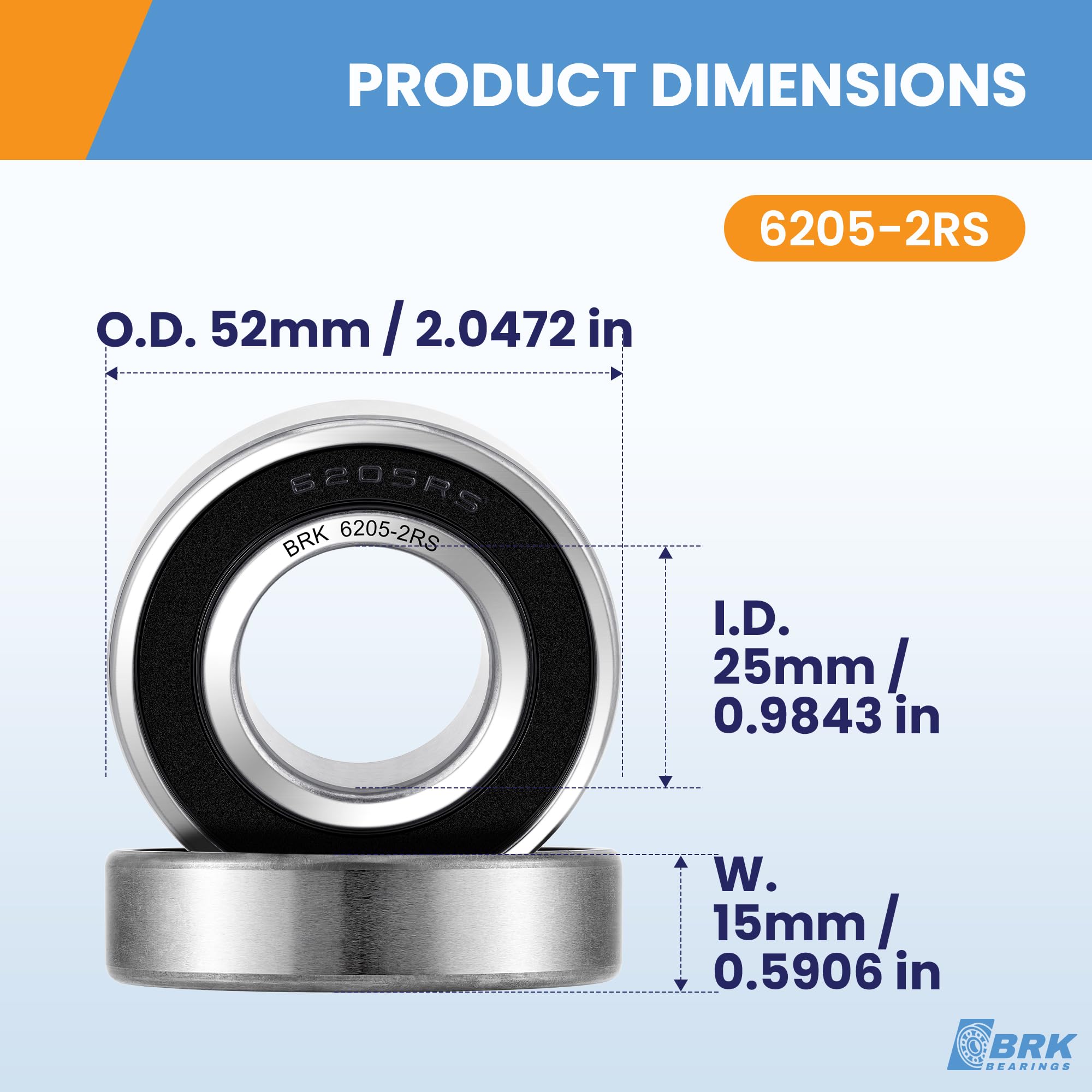 BRK Ball Bearings - 2 Pack 6205-2RS -2