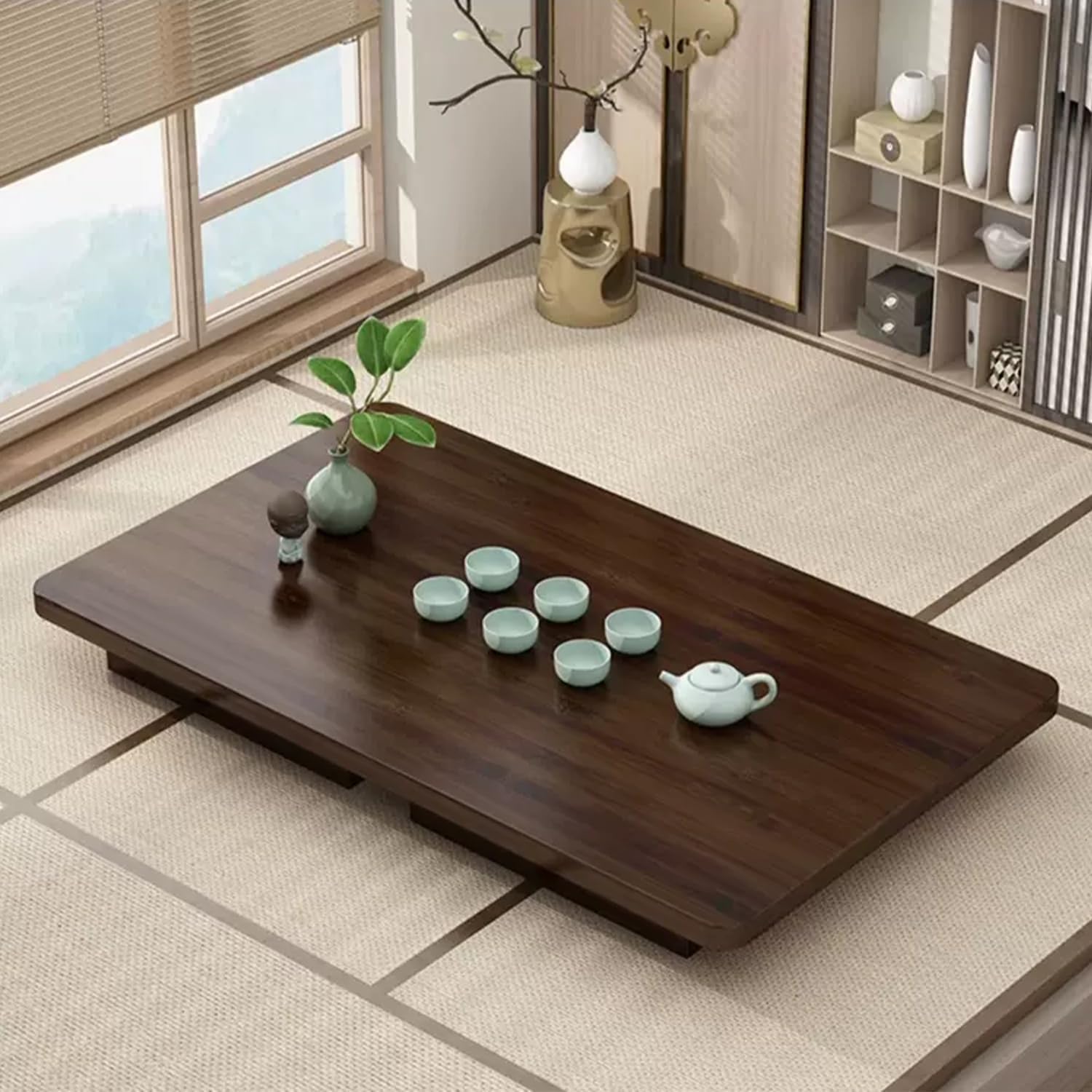 Japanese Folding Floor Table Foldable Coffee Tables Wood Low Desks Versatile for Sitting Dining Table Tea Tatami Desk No Assembly Unique (31.5 * 19.7 * 11.8 inch)