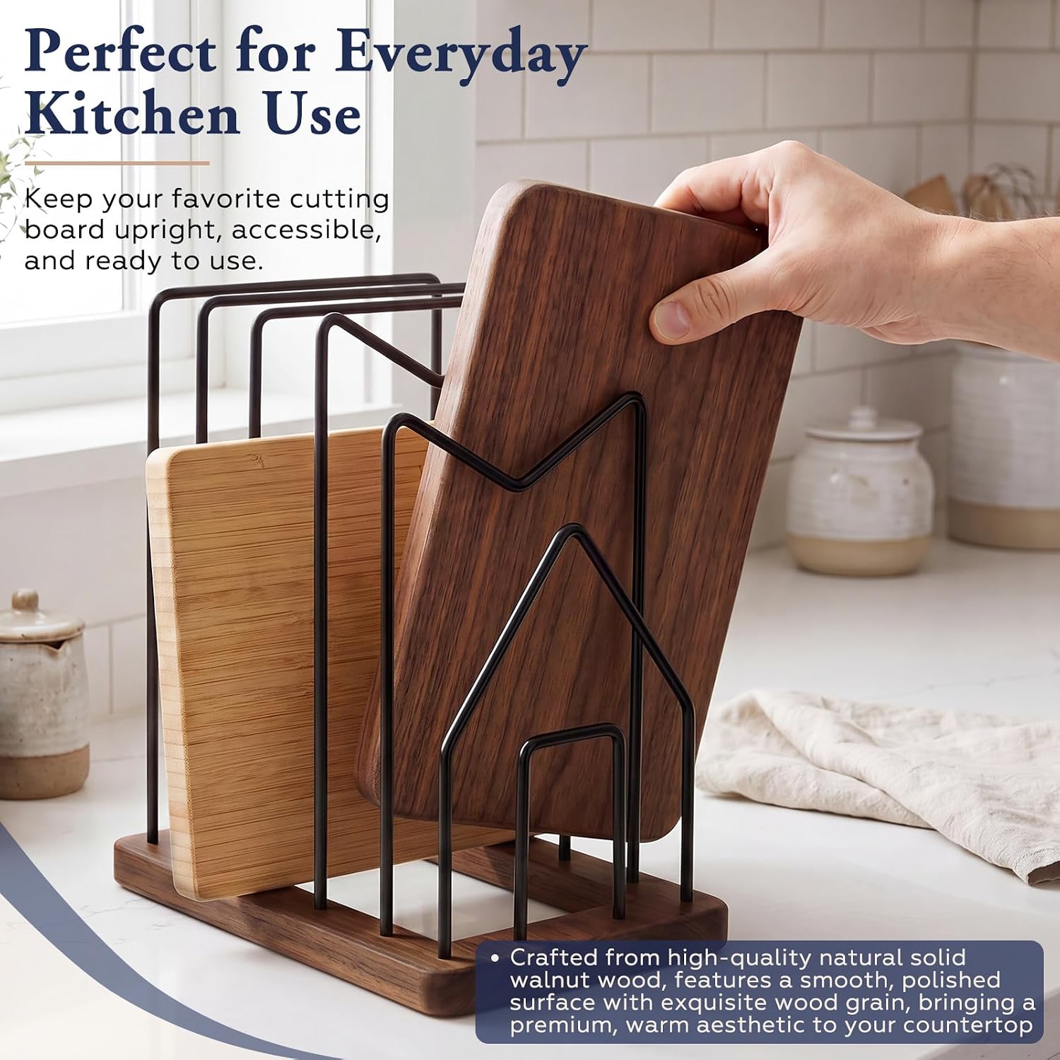 5 Slot Cutting Board Holder for Counter, Metal Pan Lid Organizer image 5