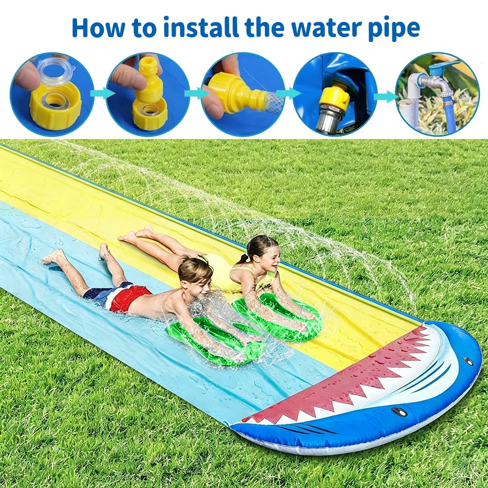 480 x 140 cm Wasserrutsche Garten für Kinder, Wasserrutsche Kinder Draußen, Wasserrutsche Aufblasbare mit 2 Bodyboards, Wasserspielzeug mit Eingebautem Sprinkler für Kinder, Erwachsene, Outdoor