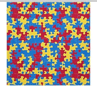 Autism Puzzles Pattern Shower Curtain Water Resistant with 12 Hooks Machine Washable for Bathroom/Bedroom/Kitchen 69.69x70.87Inch（177x180cm）