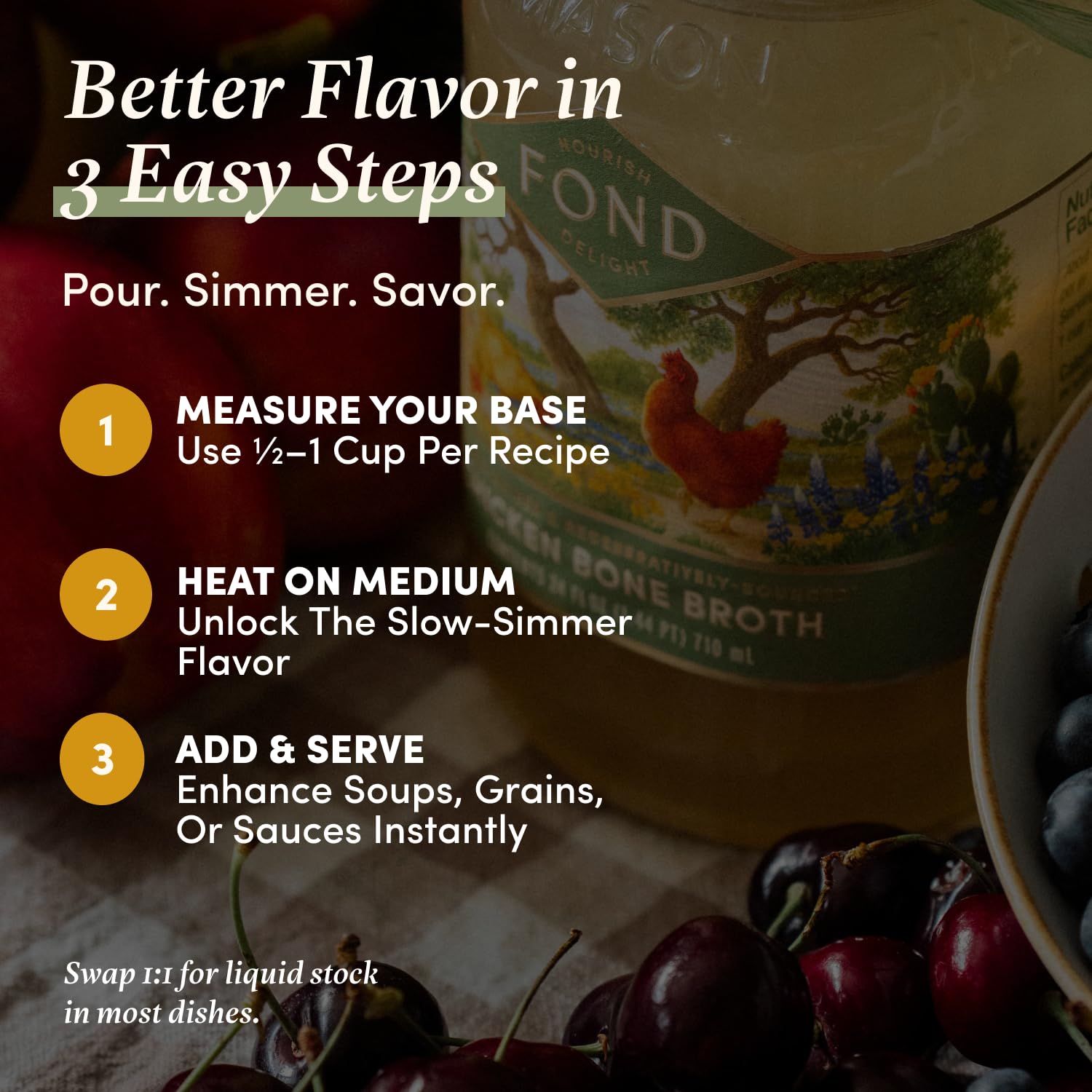 FOND Regenerative Pasture-Raised Chicken Bone Broth – Slow-Simmered Chicken Broth for Rich and Nourishing Flavor, Nutrient-Dense, Artisan Quality – Pure & Unflavored, 14 oz (4-Pack)