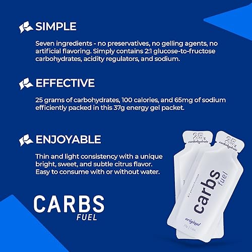 Miniatura 2 de Geles de Energía Originales Carbs Fuel 24 Gel 25g de Carbohidratos, 100 Calorías por Gel Sin Conservantes ni Agentes Gelificantes Sabor Ligero