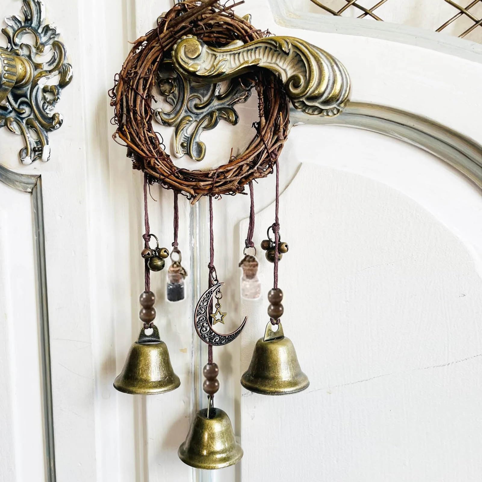 Witch Bells Wind Chime, Door Protection Charm, Boho Decoration for Garden, Altar - Negative Energy Extinguishing, Blessing Bell, 3 Bells (20 cm)