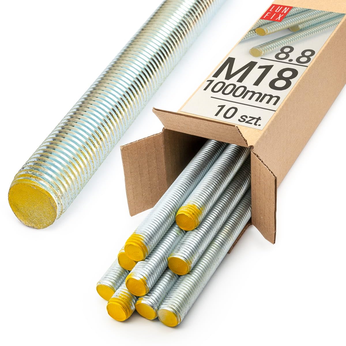 10szt. Pręt Gwintowany M18 x 1000 mm DIN 975 Klasa 8.8 Stal Węglowa Ocynkowana Gwint Metryczny Pełny Śruba Pręt Konstrukcyjny Do Zastosowań Technicznych i Montażowych