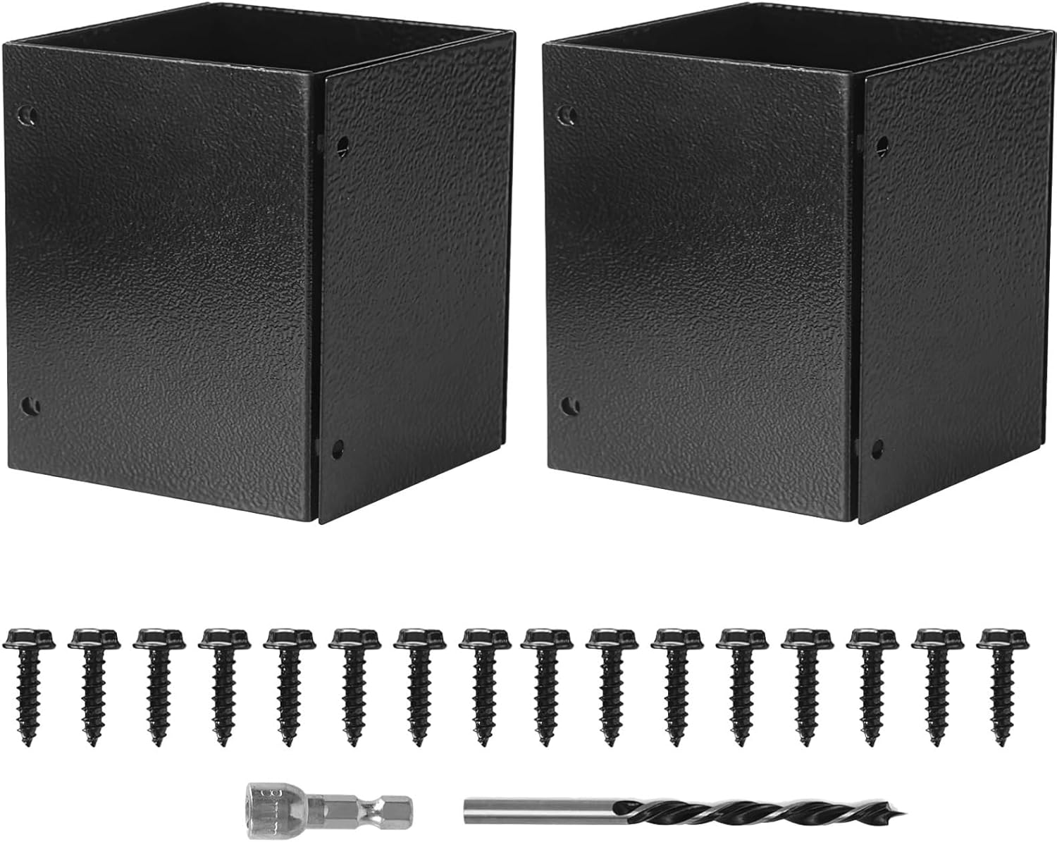 2 Sets Mailbox Post Shields, Iron Base Covers for Square Posts Between 3.3 and 6 in, Complete with Screws and Drill Bits, Weather Resistant