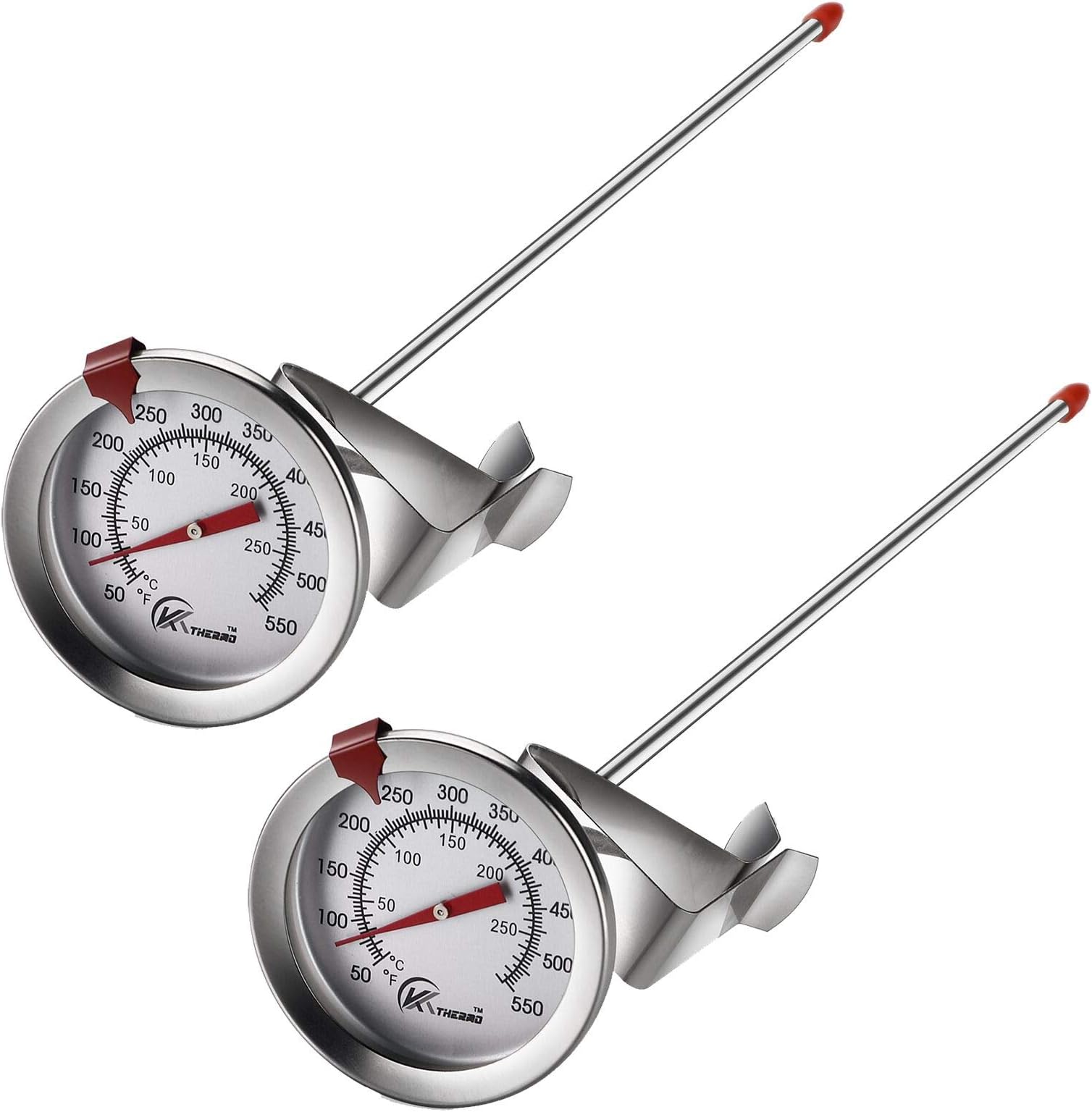 KT THERMO Deep Fry Thermometer with Instant Read,Oil Thermometer(2-Pack),12” Stainless Steel Stem Meat Cooking Thermometer,Best for Turkey,BBQ,Gril