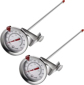 KT THERMO Deep Fry Thermometer with Instant Read,Oil Thermometer2-Pack,12 Stainless Steel Stem Meat Cooking Thermometer,Best for Turkey,BBQ,Gril