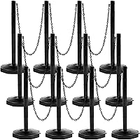 Vista 1 de Geiserailie Paquete de 12 soportes de control de multitudes, postes de plástico con cadena de plástico negro de 5 pies, barreras de control